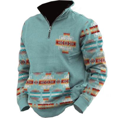 Plus Size Men's Retro Western Ethnic Print Sweatshirt Spring and Autumn Outdoor Casual Tops
