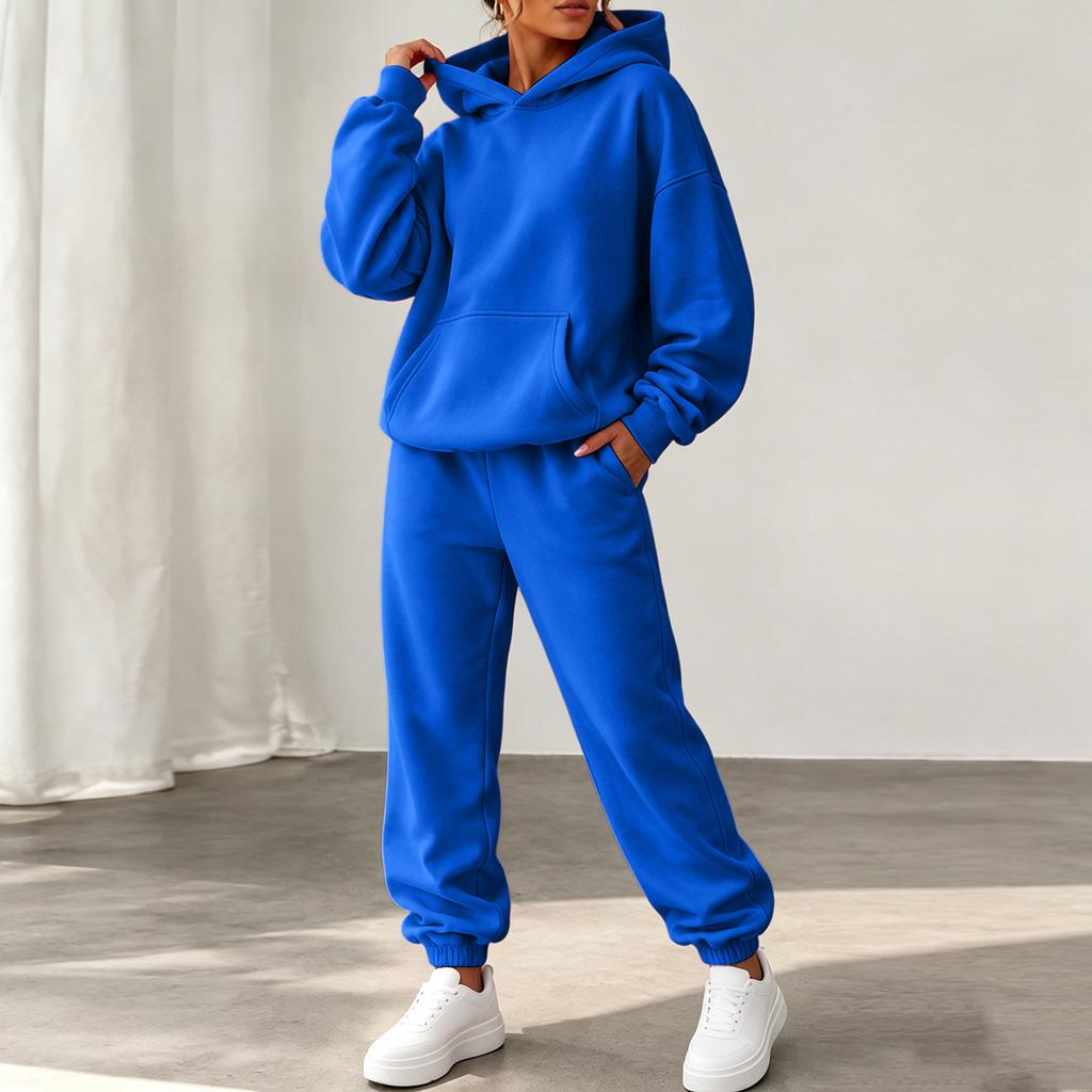 Women's Trendy Color -Lined Casual Two-Piece Set with Long Sleeve Top, Pockets and Cuffed Jogger Pants