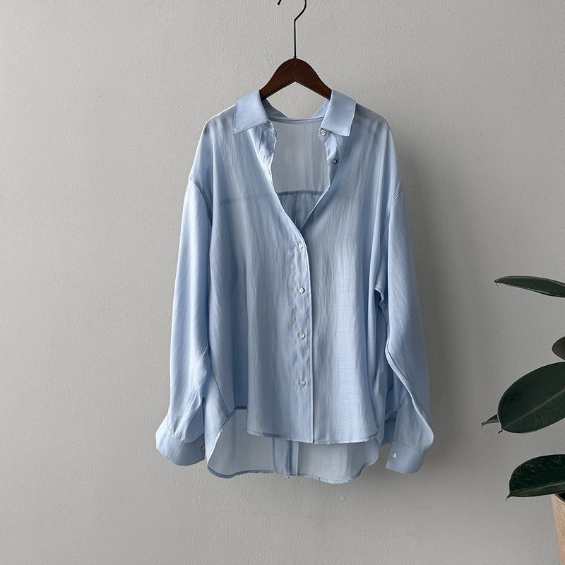 French Style Back Split Tencel Sun Protection Shirts Women Summer New Solid Elegant Thin Outdoor Cover Up Outerwear