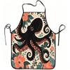 1pc Octopus & Floral Print Apron Suitable for Cooking, Gardening, Picking - Adjustable Waistband, Durable Easy-Clean Polyester Apron with Octopus Tent