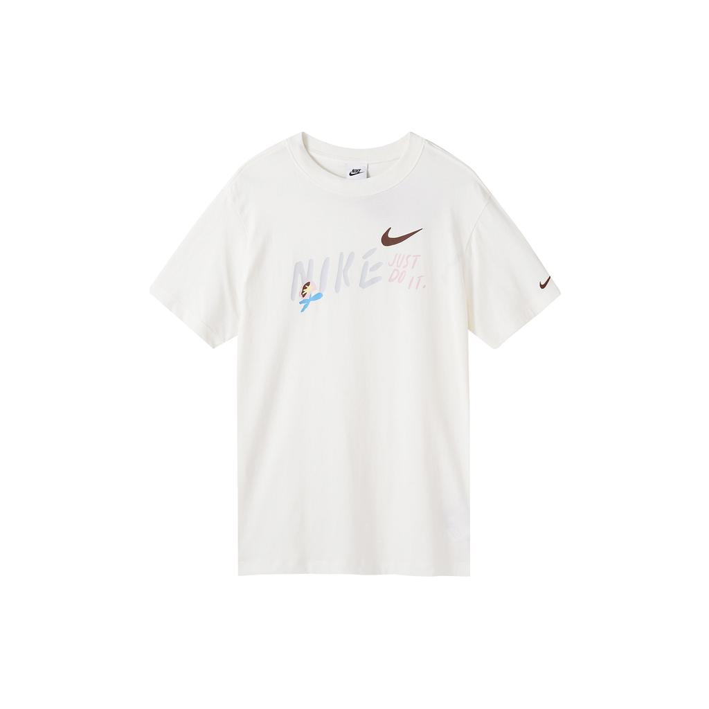 Nike Letter Print Vintage American Loose Fit Round Neck Short Sleeve T-Shirt With Dropped Shoulders Women Tops Sail-White FJ7714-133