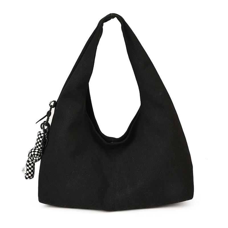 

Big Tote Bags For Women Canvas Fabric Solid Color Large Capacity Underarm Shopper Shoulder Hobo Bag With Pendant 40x24x12cm