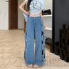 plus size Vintage Hole high waist casual loose Women spring summer autumn jeans denim wide leg Pants
