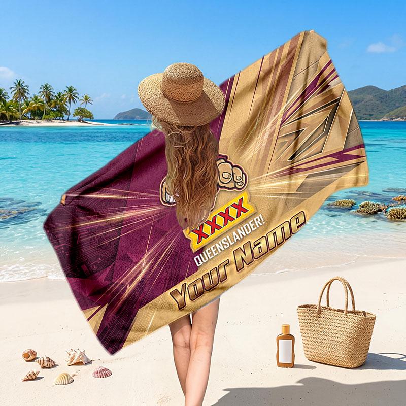 Queensland Maroons Customized Name Text Beach Towel, Soft Absorbent Towel Beach Pool Travel Personal Gift