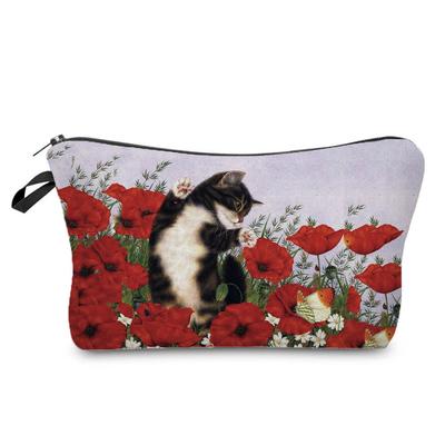 Women Floral Cat Print Cosmetic Bag Toiletries Organize Travel Storage Case