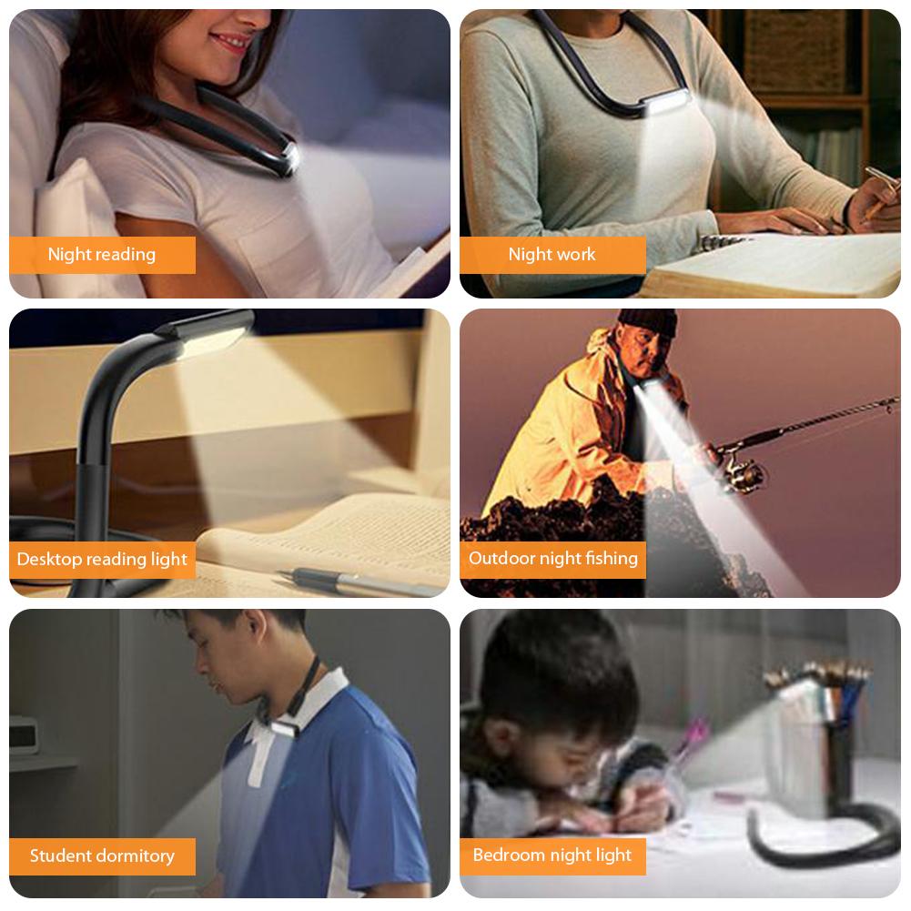 LED Desktop Reading Light Flexible Hanging Neck Reading Light Lightweight 3 Light Colors for Running Walking Camping Studying