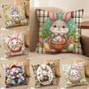 Easter Rabbit Cute Cushion Cover Silky Short Plush Invisible Zipper Dustproof Sofa Pillow Case For Home Decor