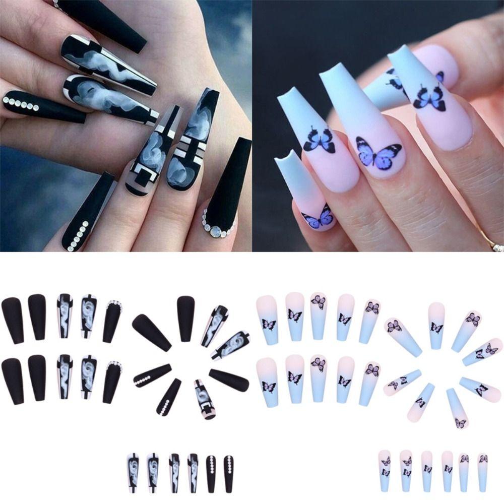 

Носимые маникюрные накладные ногти для балерины, длинные длинные ногти, французские накладные ногти для женщин