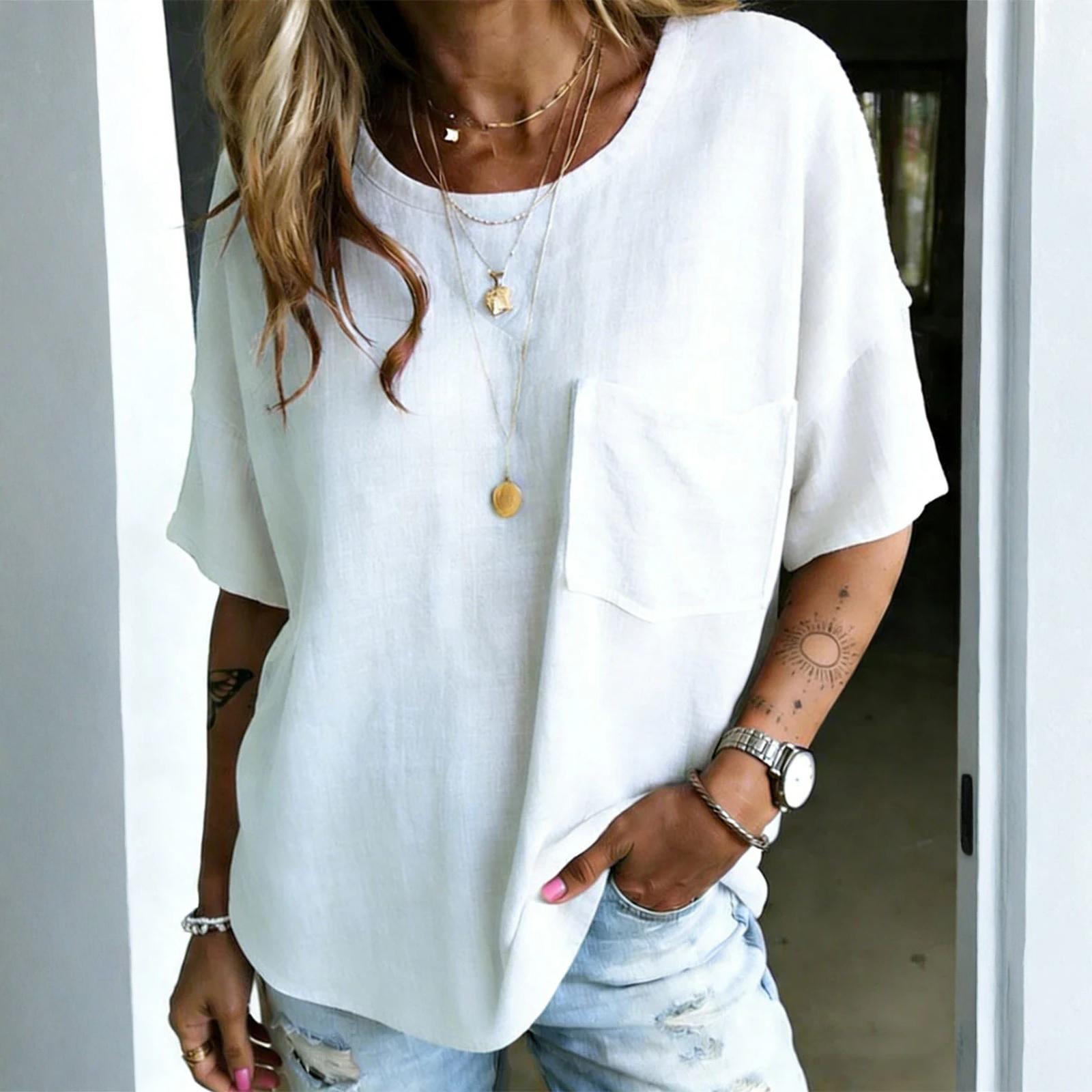 

Women s Fashionable Loose Casual Summer Cotton Linen Camisole T-shirt XL білий