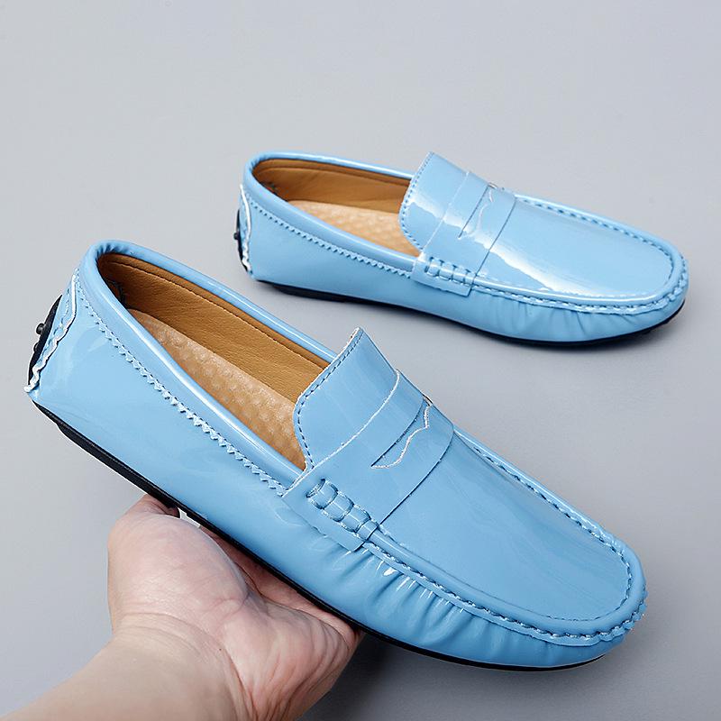 

New Style Non-slip Cross-strap Loafers: Large Size Casual Leather Slip-on Driving Shoes Size 44 небесно-голубой