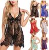 European & American Sexy Eyelash Lace See-through Babydoll Dress with Slit