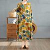 New Vintage Printed Round Neck Long Sleeve Plus Size Long Dresses