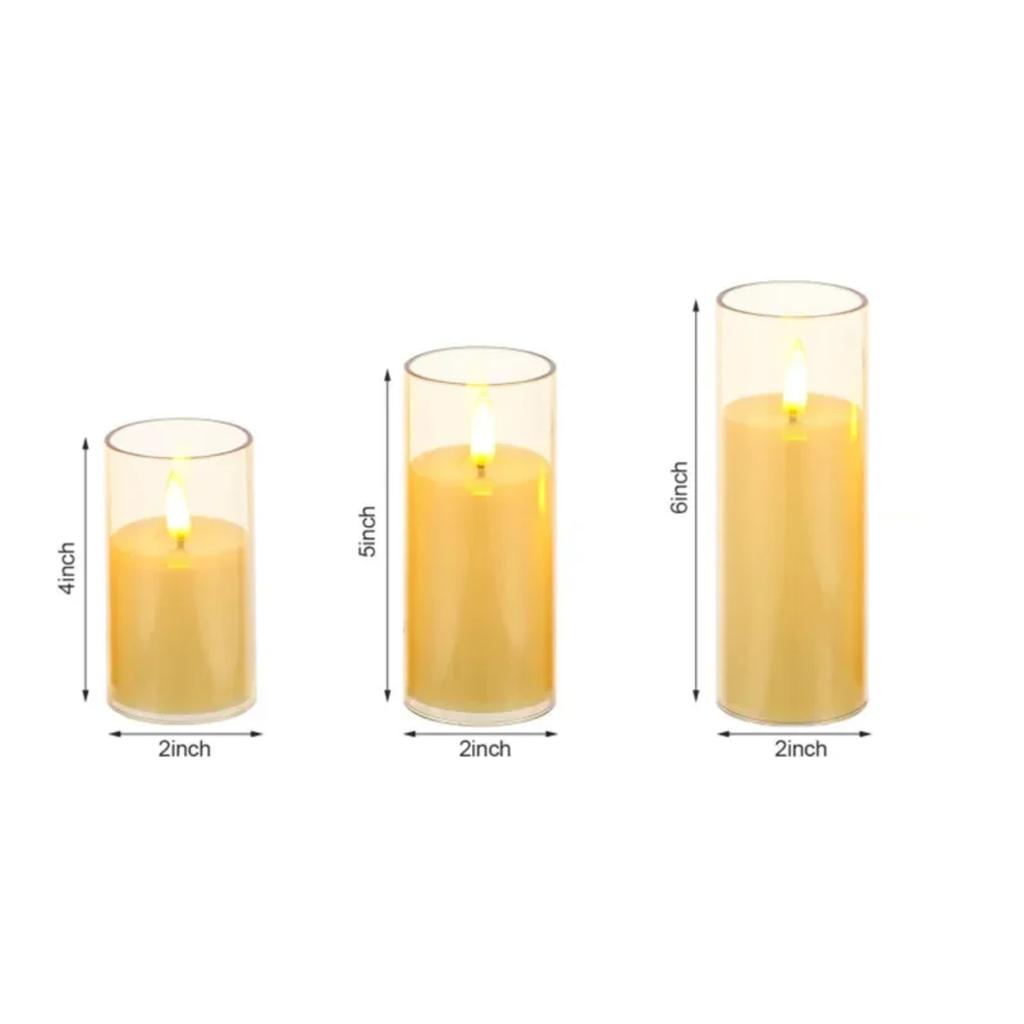 New 3 PCS/Set LED Flickering Flameless Pillar Amber Candles Battery Operated Acrylic  Candle  Wedding Halloween Christmas