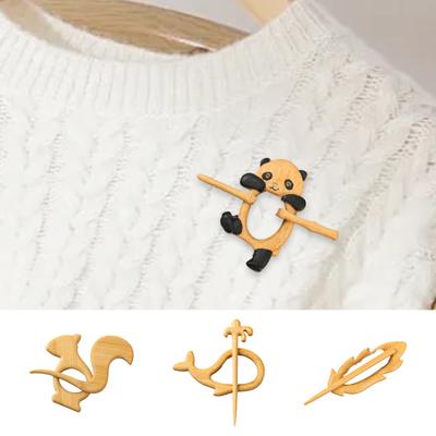 Wooden Animal Brooch Panda Swan Squirrel Sweaters Scarves Brooch Pins Badges Soft Feel Knitwear