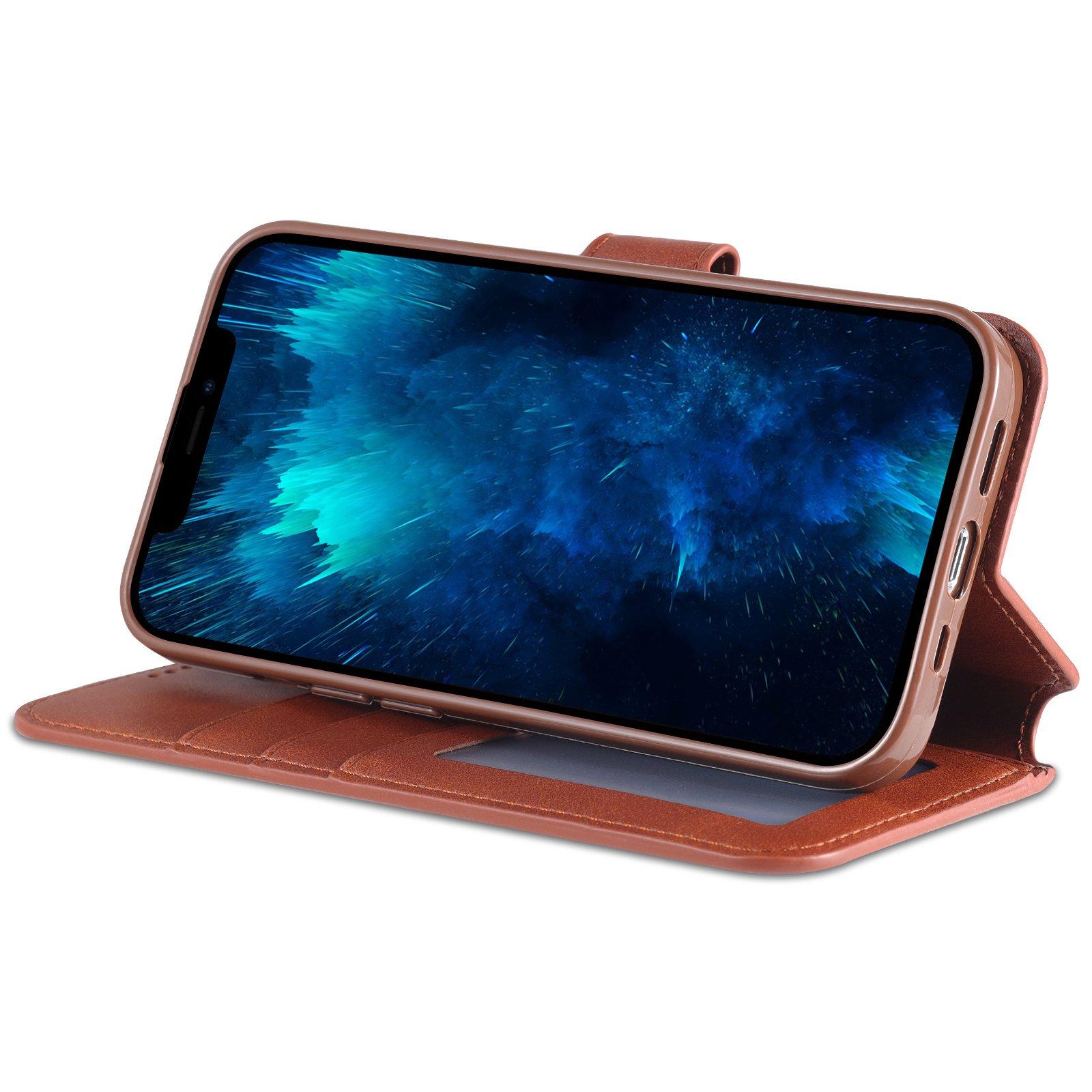 

AZNS PU Leather Case for iPhone 14 Pro 6.1 inch,Full Protection Stand Wallet Magnetic Flip Folio Phone Cover Brown