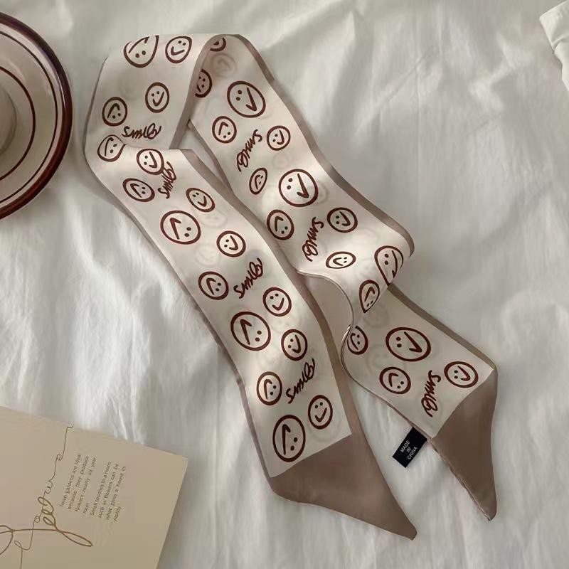 Small White And Tender Green Silk Scarf For Women, Thin Streamer, Headband, Hair Tie, Bag Decoration Long