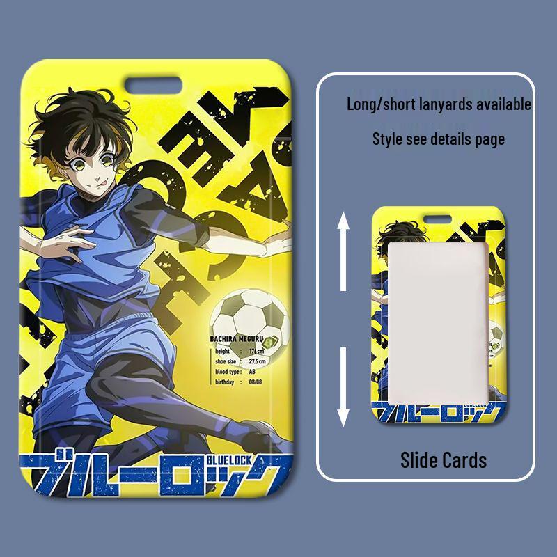 Blue Lock Sliding Plastic Card Holder - School Badge & ID Access Cartoon Design
