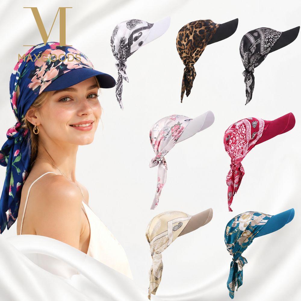 New Summer Women Printed Satin Headscarf Hat Breathable Soft Outdoor Sun Hat Lightweight with Brim Baseball Cap Outdoor Sports