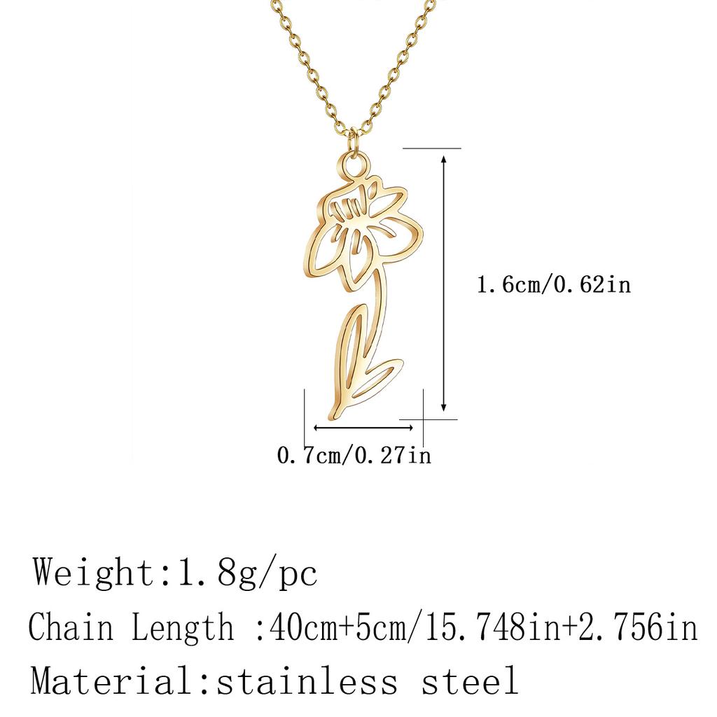 Kinitial Stainless Steel Birth Month Flower Necklace Snowdrop Daisy Rose Pendant Neck Chains Trendy Jewelry Birthday Gift