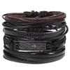 Retro Woven Cowhide Leather Men's Bracelet Set - European & American Handmade DIY Knot