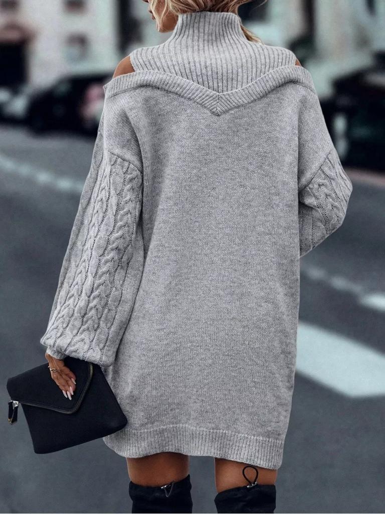 Open-shoulder Loose Semi-turtleneck Sweater with Lantern Sleeves