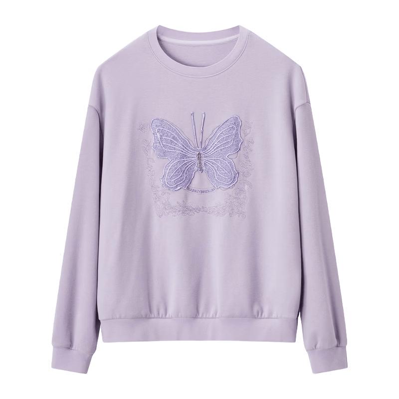 Xiangying Casual Crewneck Pullover Sweatshirt with 3D Butterfly Motif