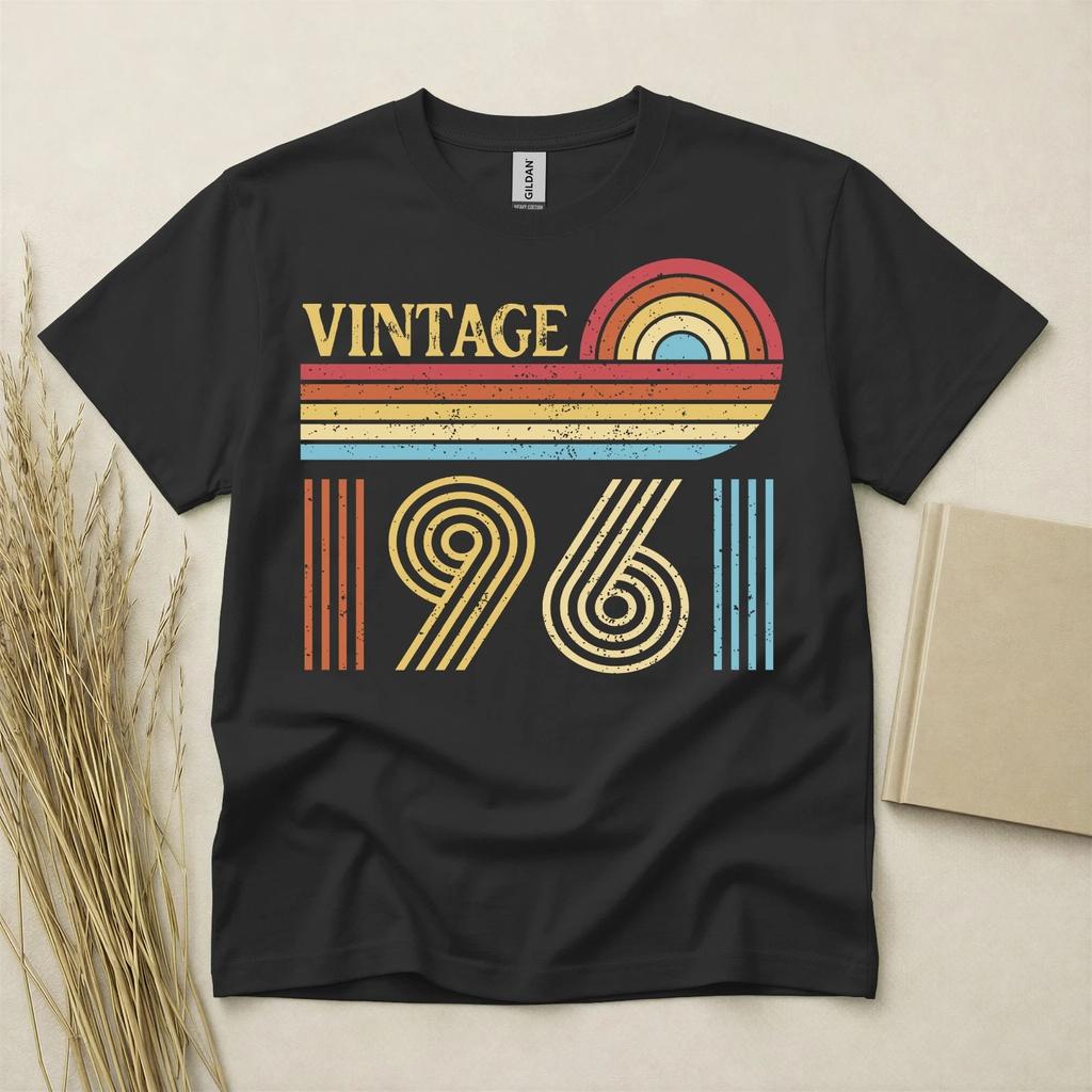 65th Birthday TShirt Born In 1961 65 Years Old Gifts Retro Vintage Rainbow Tee
