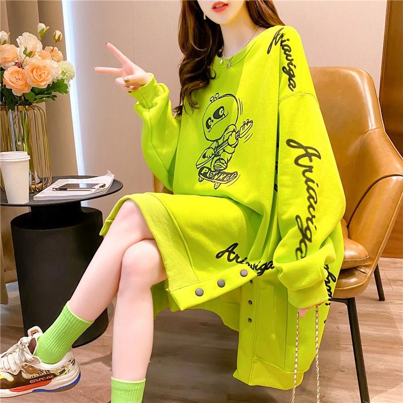 Taglie Forti Donna Autunno Vintage Felpa con Cappuccio Stampa Cartone Animato Larga Casual Manica Lunga Girocollo Streetwear Felpe Capispalla