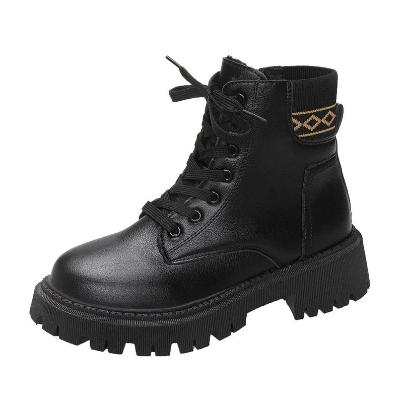 Fashion women's new ankle boots Winter casual thick heel women beige Chelsea boots Punk Goth shoes leather combat boots