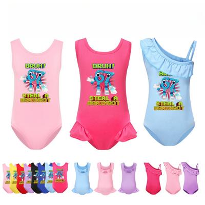 5194 Kinder Mädchen Cartoon Steal a Brainrot 67 Six Seven Print Rüschen Badeanzug Schwimmen Einteiler Bodysuit Bademode