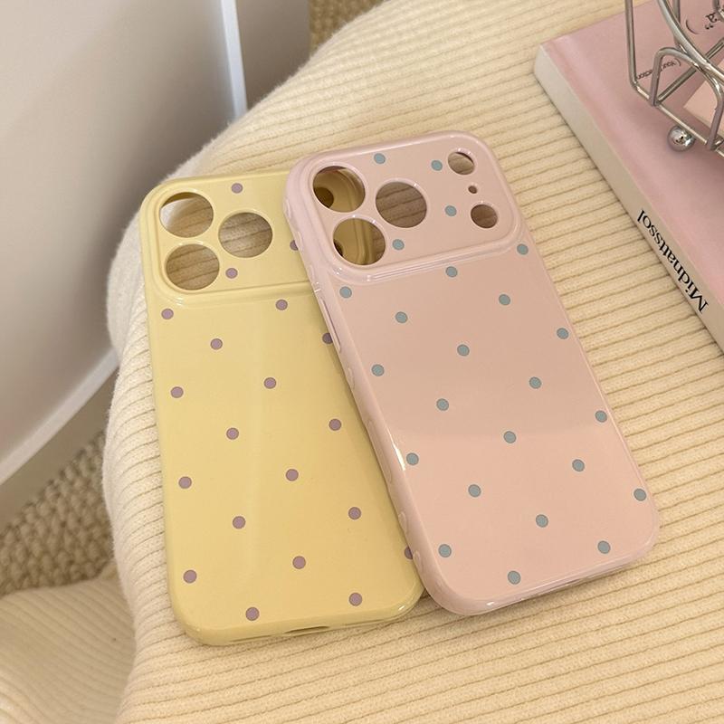 Simple Colored Polka Dots Candy Color Soft Heart Relief Side Phone Case For iPhone 17 16 15 14 13 12 11 Pro Max Shockproof Cover