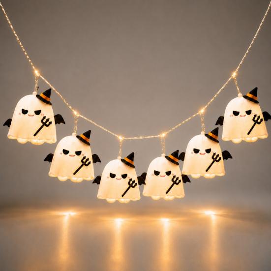 Creative Halloween Decorative Layout Ghost String Lights, Fabric Witch Hat Devil LED Hanging Lightweight Easy Hang Holiday Ornament Decor for