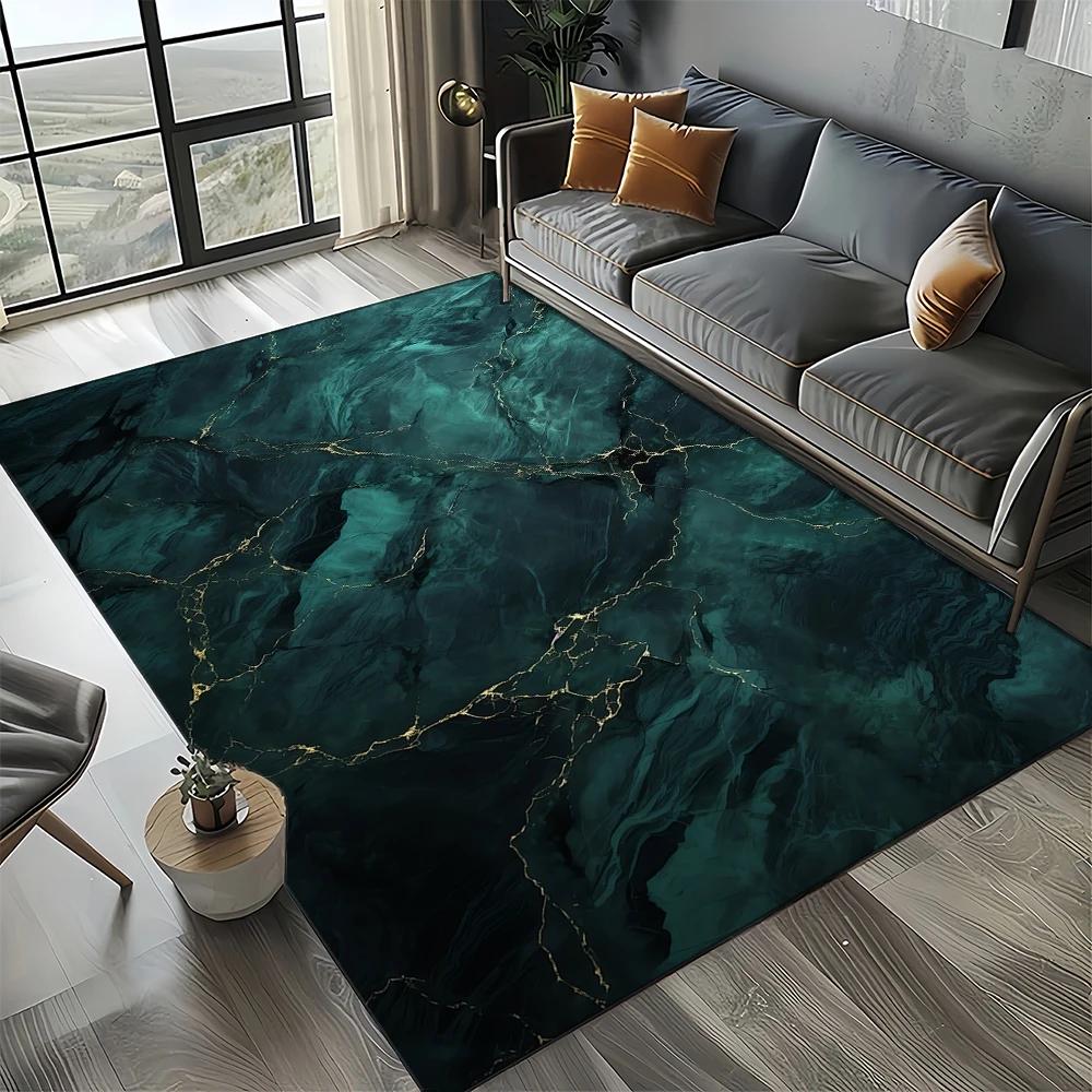 2025 New Style Colour Nature Marble Blue Gold Carpet Rug for Living Room Bedroom Home Sofa Decoration,Kid Non-slip Floor Mat
