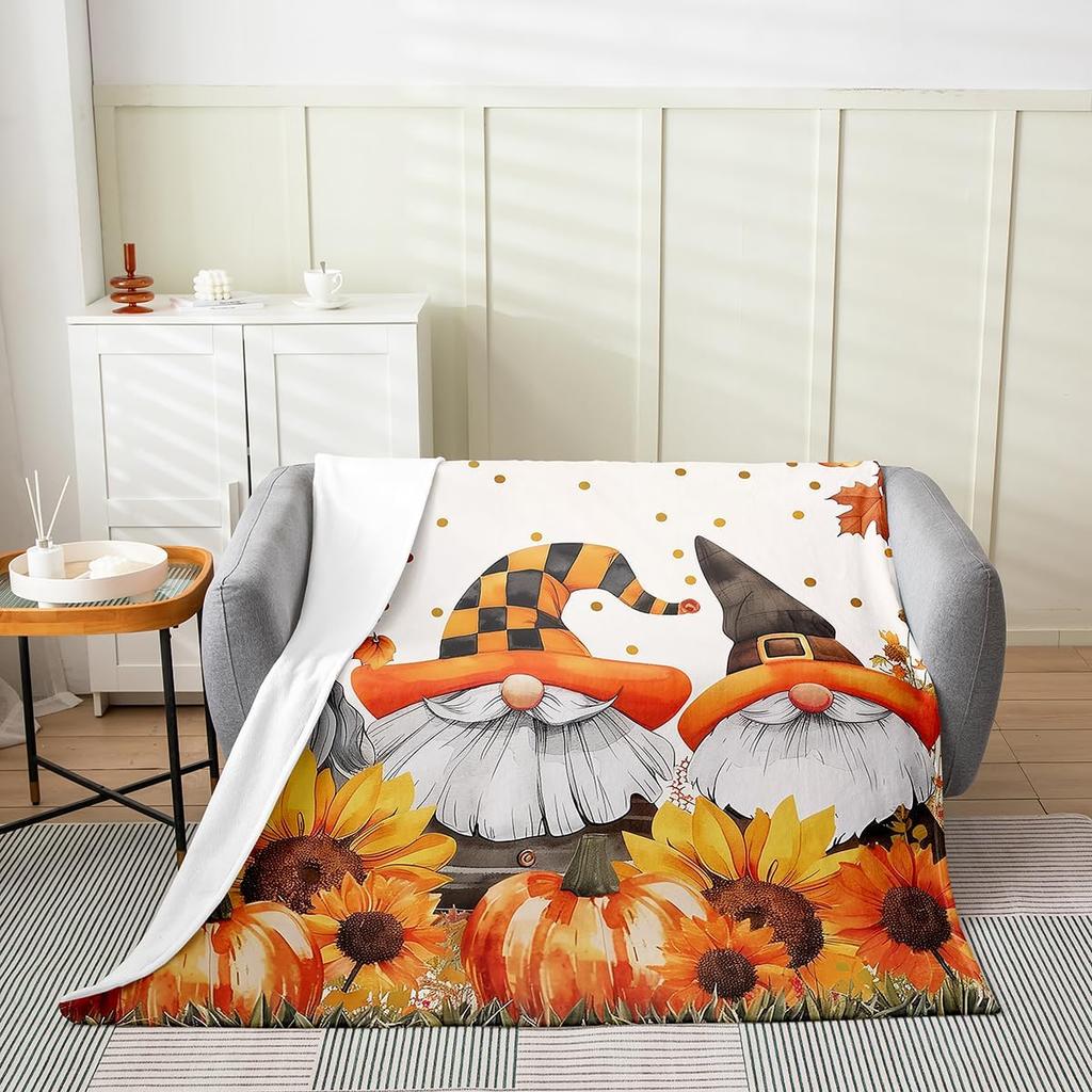 GUOYU Blanket Fall Pumpkin Harvest Fleece Flannel BlanketRustic Maple Autumn Leaves Bed Plush Blanket for Rustic Home DecorHarvest Patchwork