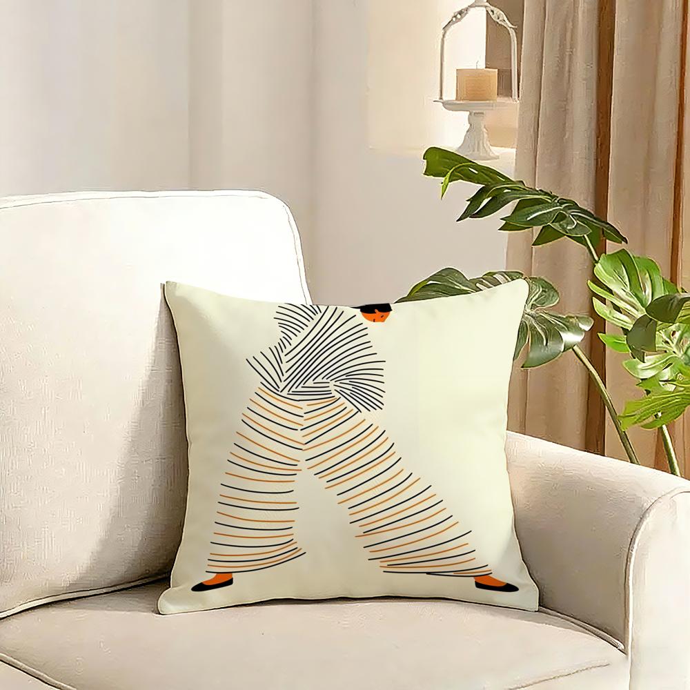 Abstract Figure Lines Girl Sofia Cushion Cover Reversible Plush Pillow Cover Soft Fluffy Home Decor for Sofa Bedroom