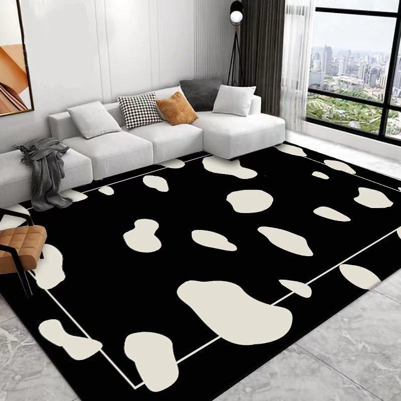 Minimalist Black and White Geometric Pattern Area Rug Modern Abstract Design Floor Mat for Living Room Bedroom Home Decor