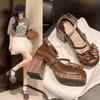 Lolita Kawaii High Heels 2025 Summer New Princess Style Kawaii Chocolate Sweet Bow Lo Cute Pumps Single Shoes Mary Jane Shoes
