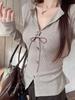 Retro Bow V-Neck Long-Sleeve Women's Slimming Top - 2025 Autumn Collection
