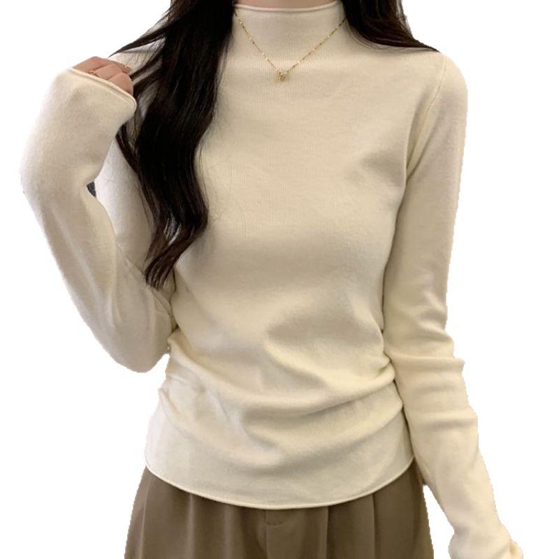 Women's Slim-Fit Knitted Half-High Neck Sweater - Warm Solid Color Autumn/Winter Innerwear Top