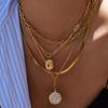 Uworld Personalized Vintage 18K Gold Color Plated Inlay Red Zircon Square Antique Coin Pendant Necklace Stainless Steel Jewelry