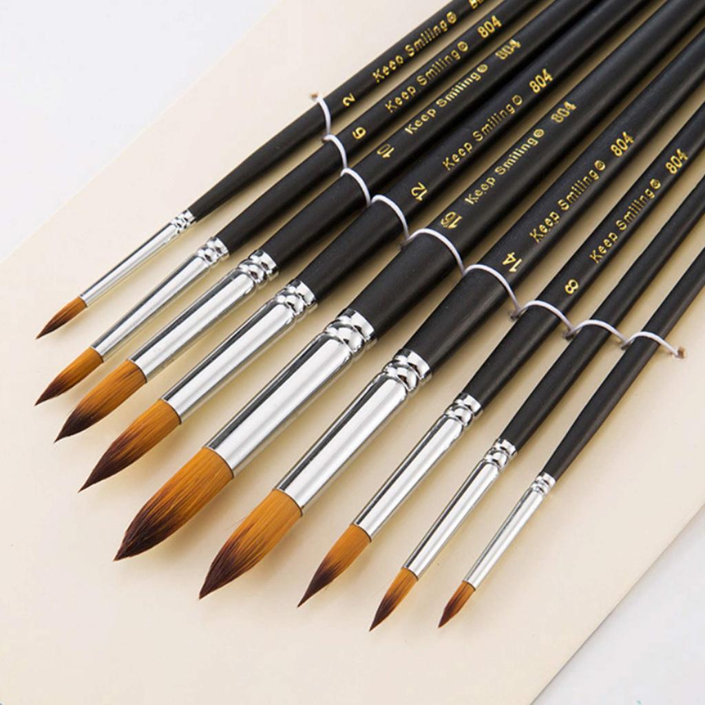 ONE HAPPY CHOICE 9-Piece Long Handle Pointed Artist Paint Brush Set Round (Long Handle)