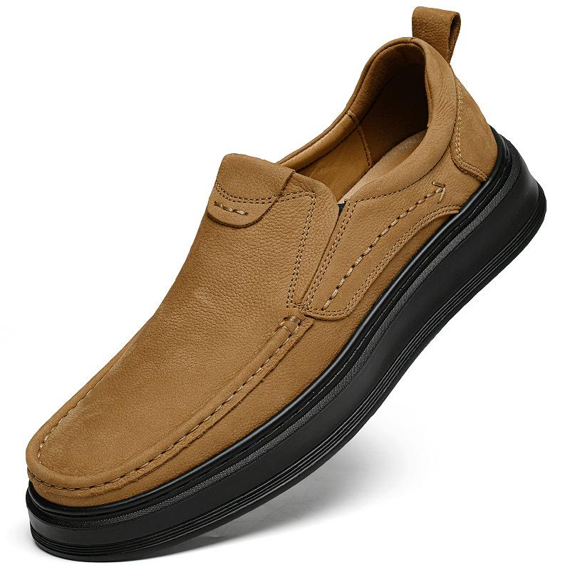 Men s Large Size Casual Slip-On Shoes - Soft, Breathable Leather with Thick Sole 41 коричневый