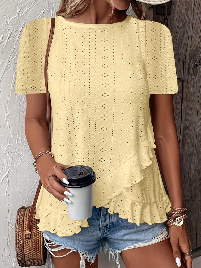 2025 Spring/Summer Women's Solid Color Casual Crew Neck T-Shirt