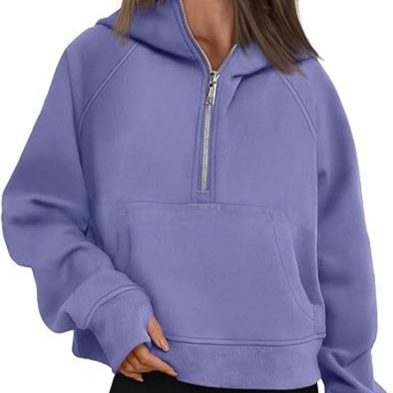 Autumn and Winter Zipper Casual Loose Hoodies Women Tops Fashion Solid Long Sleeve Crop Sweatshirts Women Pocket Simple Office Ladies Hooded 25179