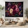 Dark Floral Tapestry Moody Peony Garden Wall Hanging Butterfly Botanical Decor Gothic Maximalist Wall Art