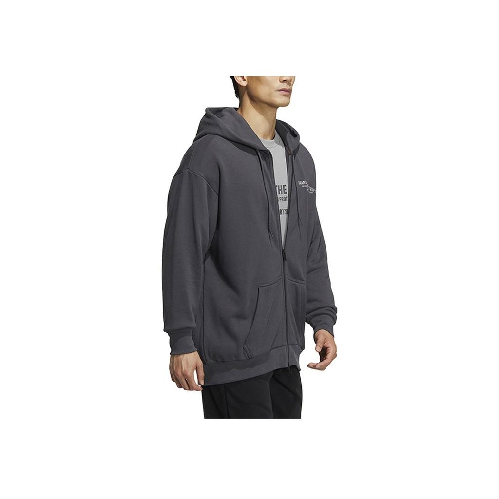 Adidas Alphabet Print Pattern Drawstring Pullover Hoodie Sweatshirt Jacket Men Outerwear Grey HZ7028