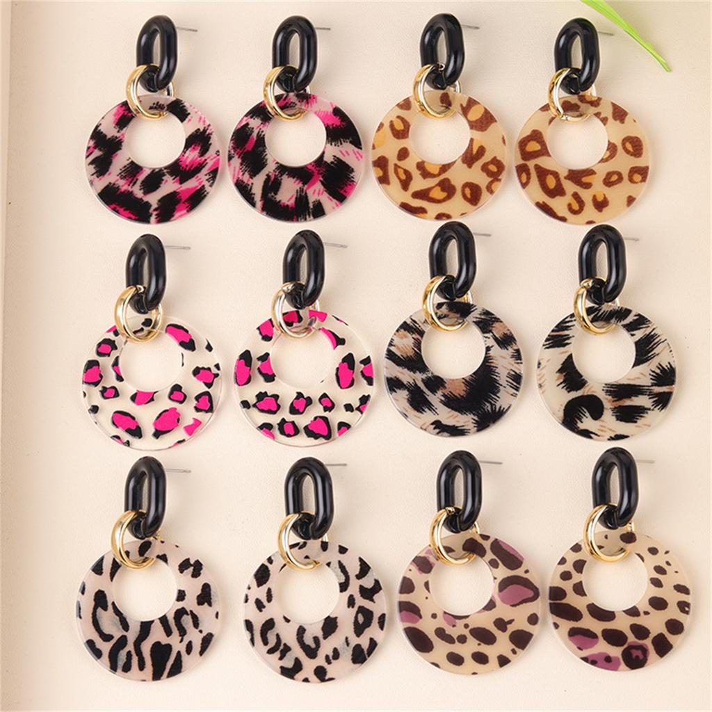 Premium Acrylic Hollow Out Geometric Round Leopard Print Vintage Colorful Dangle Earrings Women Lightweight Fashion Jewelry