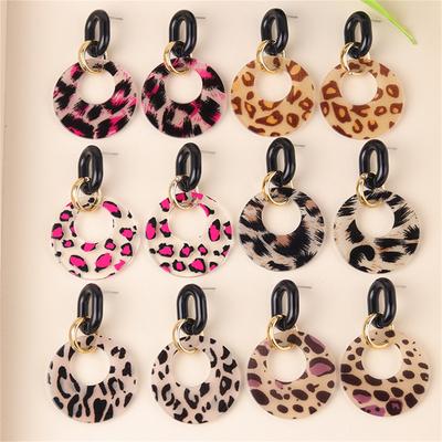 Orecchini Pendenti Geometrici Rotondi Intagliati in Acrilico Premium con Stampa Leopardo Vintage Colorati Gioielli Moda Leggeri da Donna