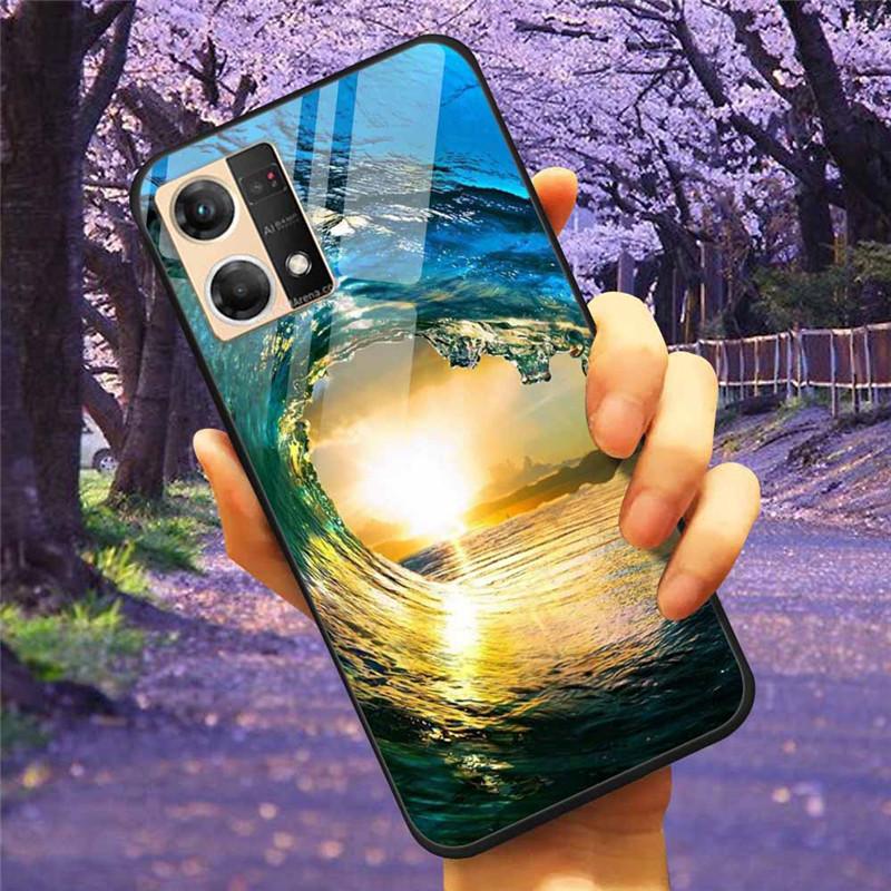 For Oppo Reno7 4G Case Fashion Tempered Glass Moon Star Bumper Cases for Oppo Reno 7 4G Phone Cases CPH2363 Luxury Funda Capa