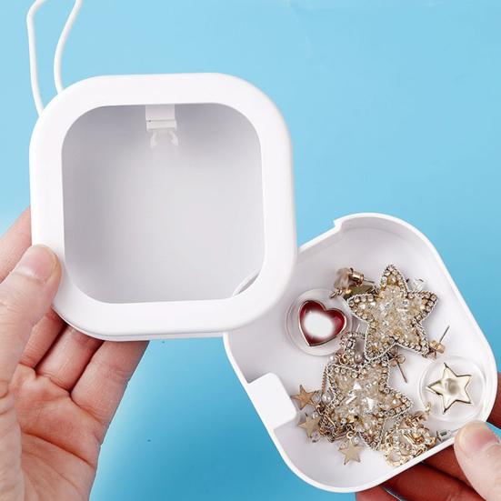Obrotowa szkatułka na biżuterię Przezroczyste okienko Przenośna wisząca lina Organizer na gumki do włosów Podróżny uchwyt na patyczki kosmetyczne Dozownik wacików Pudełko na akcesoria do włosów dla dzieci